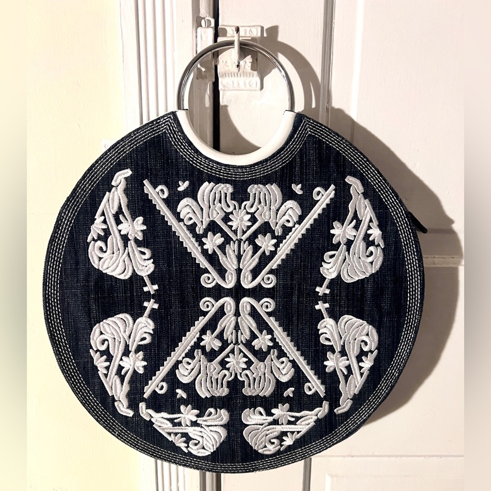 Le Miel large round denim purse or crossbody bag New With Tags 14.5”
